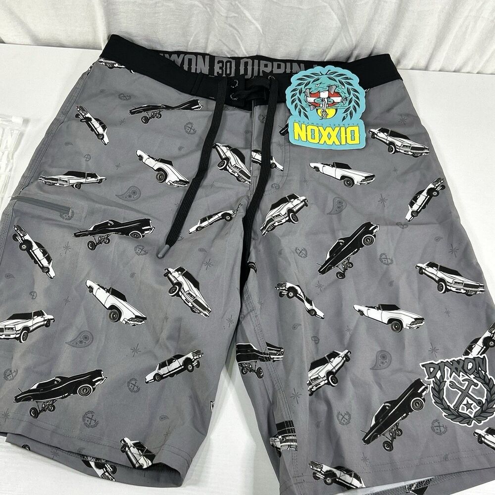 Dixxon Shorts Mens 30 Gray Cars Dippin Low Unlined Swim Board Trunks New